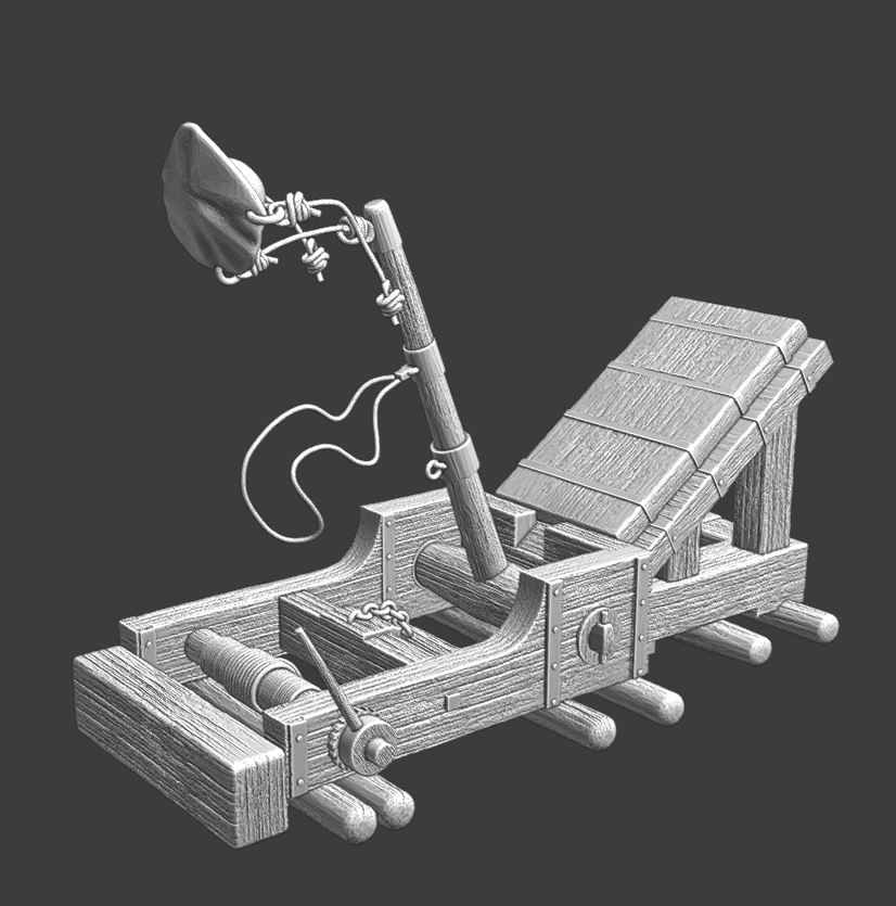 medieval catapult firing - wargaming model